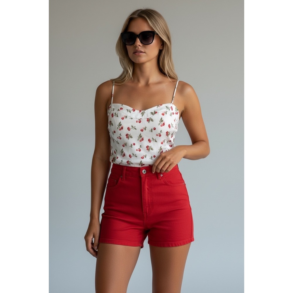 Abercrombie Fitch Size Small White Cherry Print Smocked Crop Tank‎ Top Womens